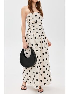 Strapless Linen Polka Dot Maxi Dress